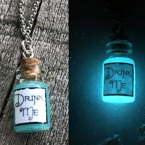 Alice Drink Me Bottle Glow in the dark necklace